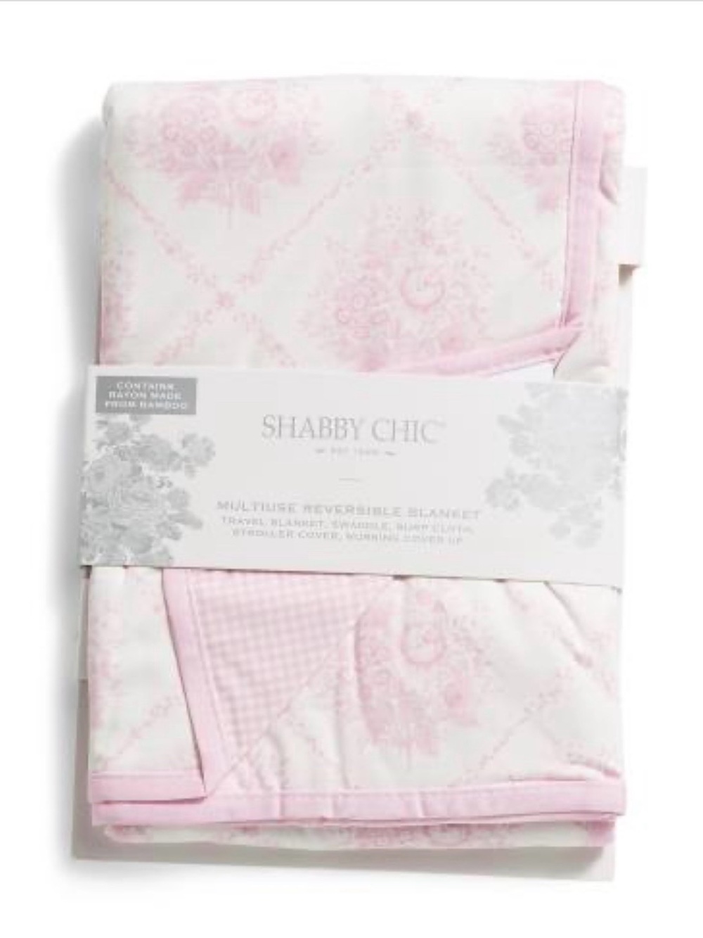Shabby Chic Pink and White Reversible Floral Gingham Baby or Pet Blanket